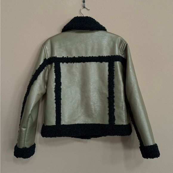 NWT Scotch & Soda Green Faux Shearling Faux Leather Aviator Bomber Jacket - Picture 2 of 6